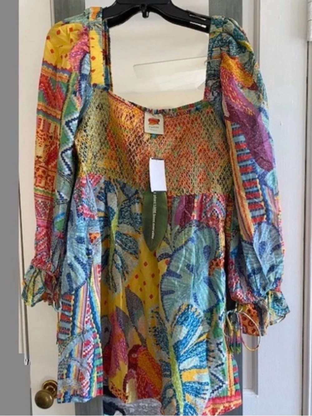 Farm Rio. Women’s Multicolor Boho Smocked Peasant dress - Picture 12 of 16
